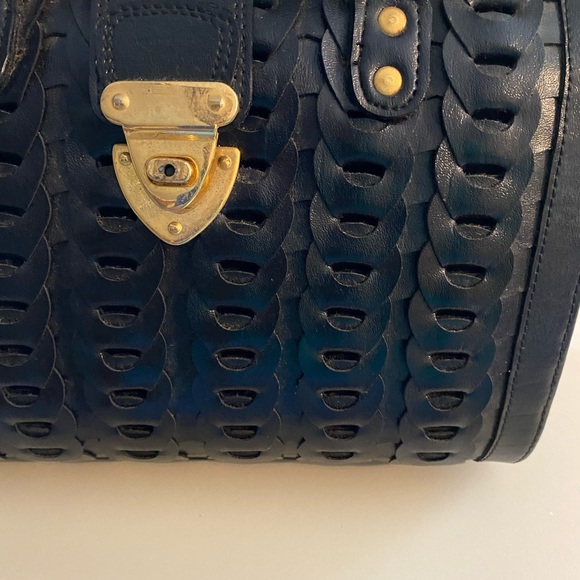 Vintage, Black, leather, woven, braided, satchel, hand bag - Picture 2 of 6